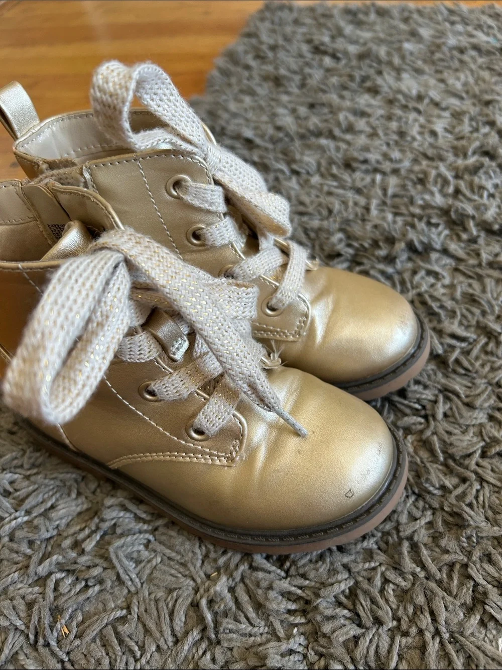 Cat & Jack Toddler Girls Metallic Cream Lace-Up Ankle Boots Size 9